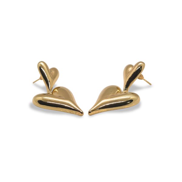 Golden double heart earring - Image 3