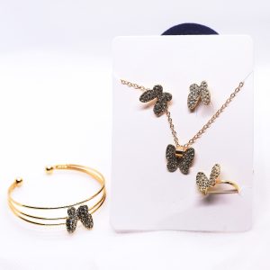 Butterfly jewelry set with white stones