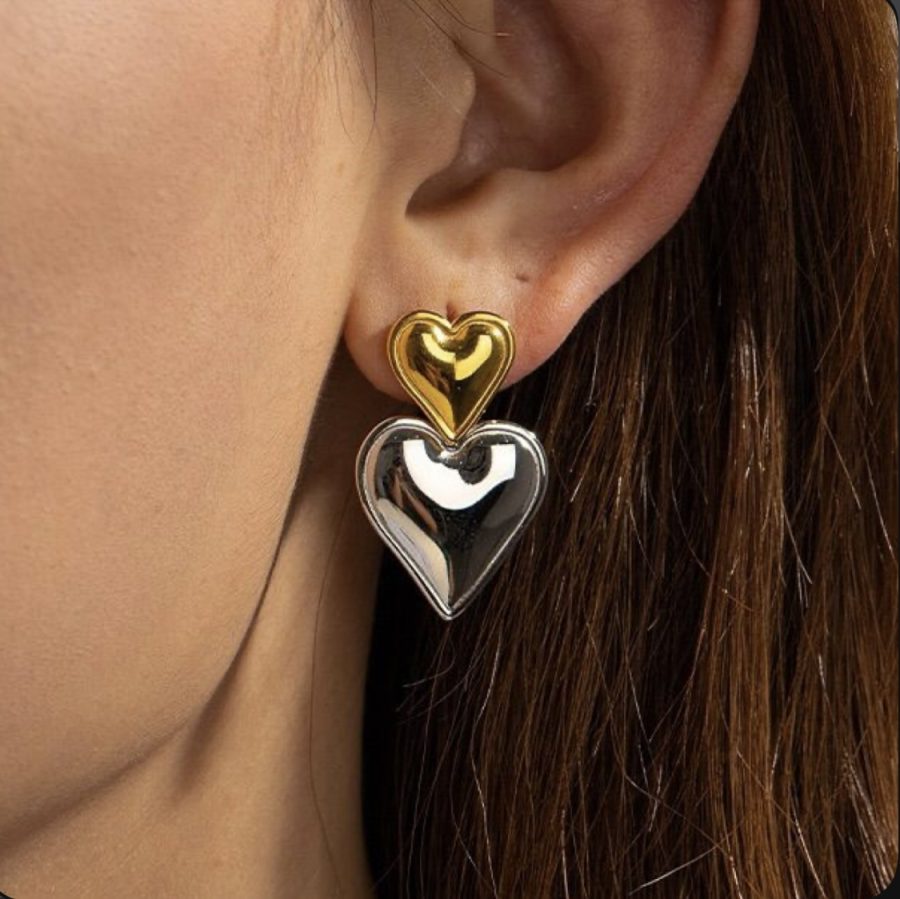 Duo toned twin hearts earrings