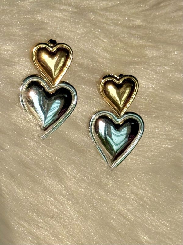 Duo toned twin hearts earrings - Image 2