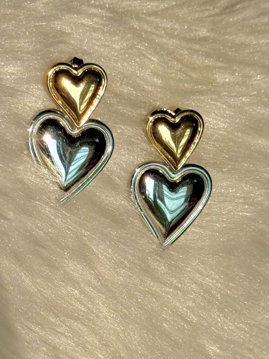 Duo toned twin hearts earrings - Image 2