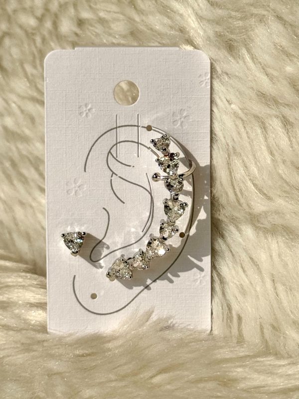 Silver Curve Ear Cuff + Stud earrings