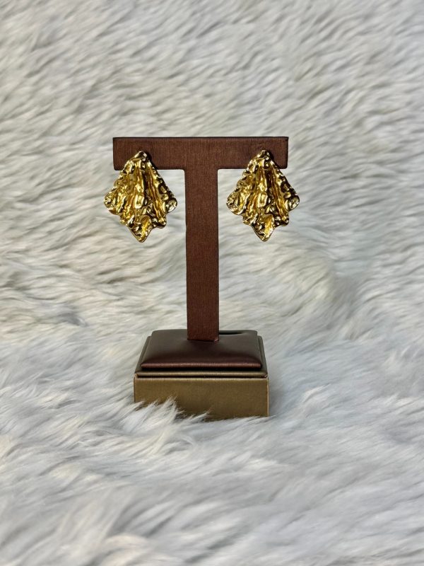 Golden pyramidal textured chunky earrings