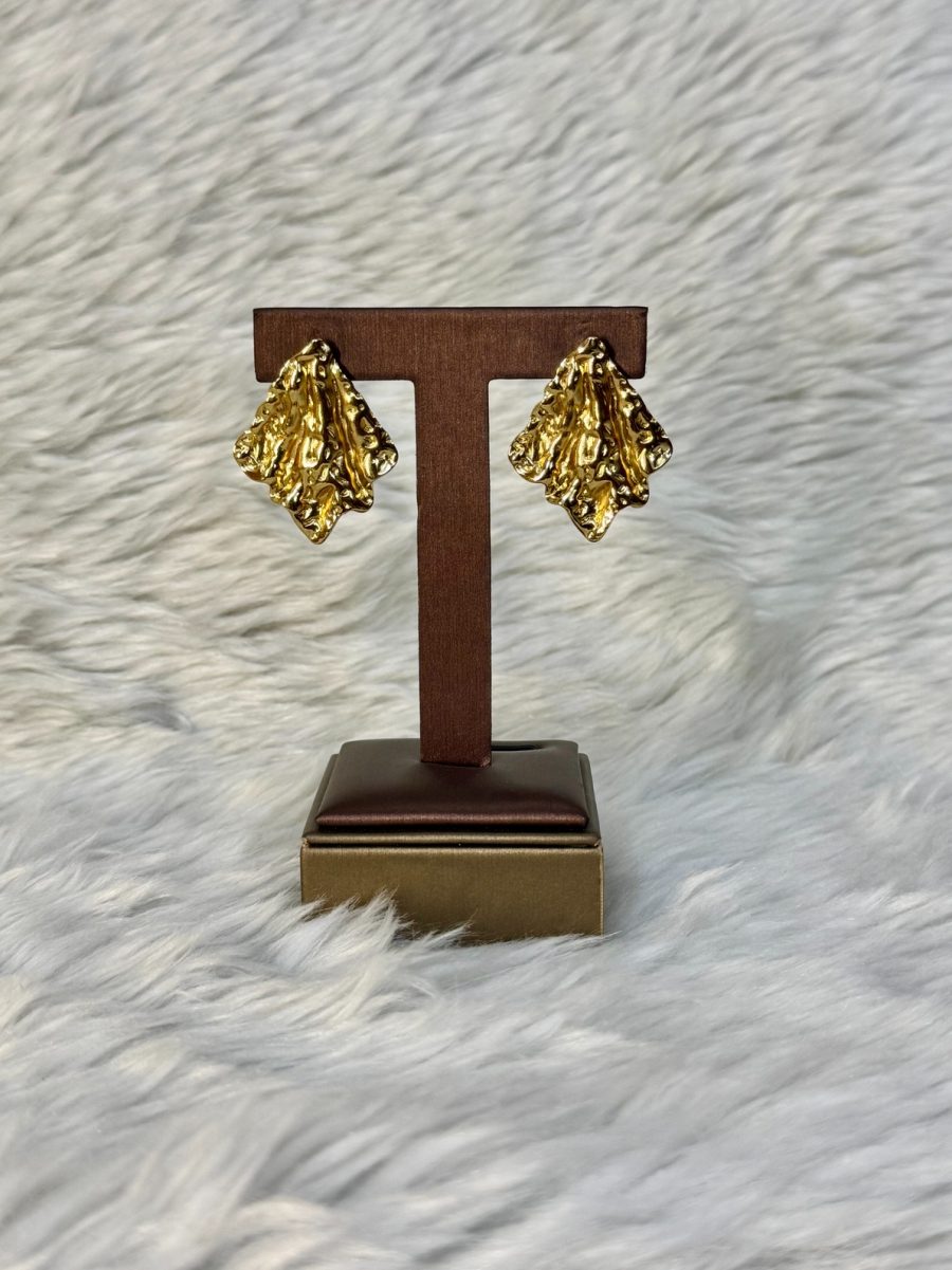Golden pyramidal textured chunky earrings