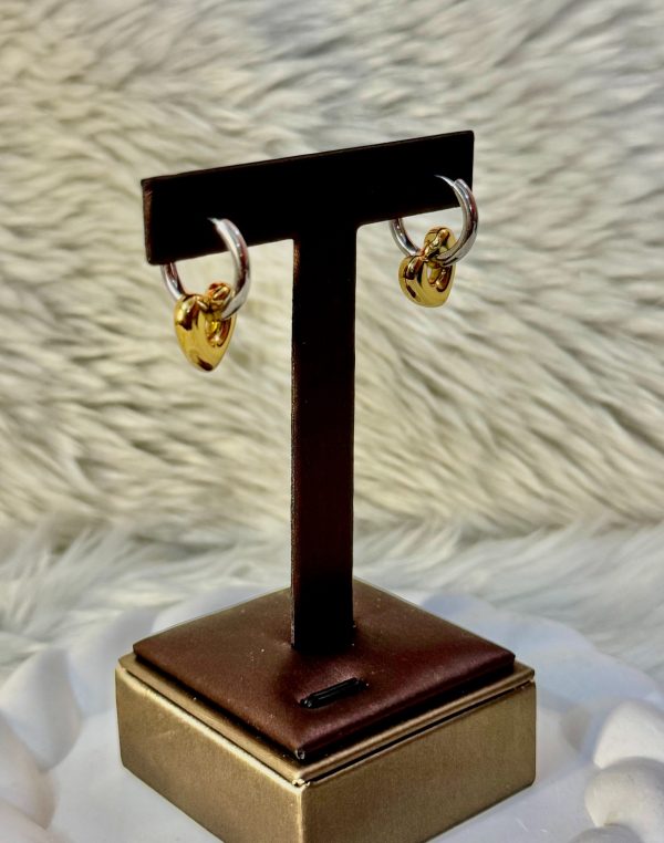 Duo tone heart in hoop two way earrings