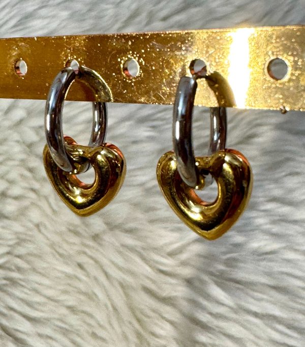 Duo tone heart in hoop two way earrings - Image 2