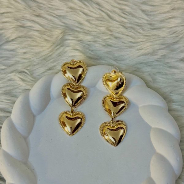 Layered dangling heart large earrings
