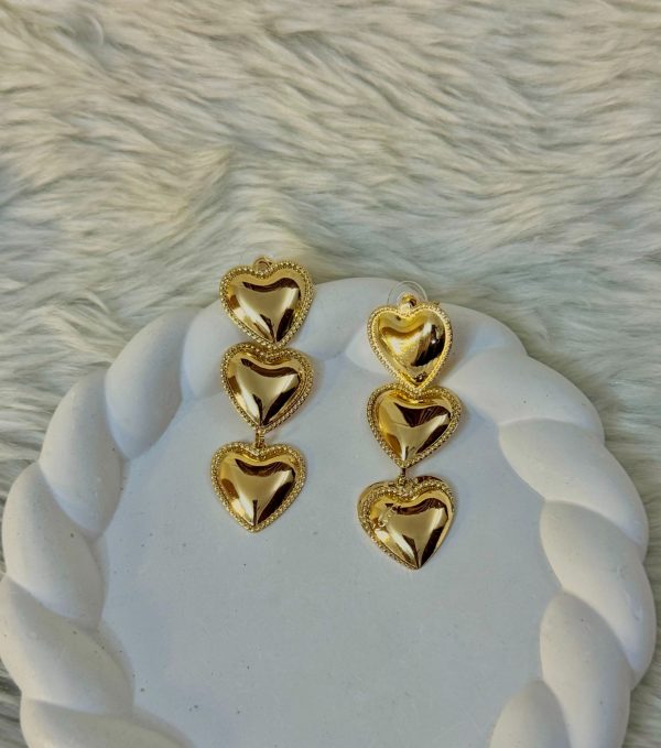 Layered dangling heart large earrings