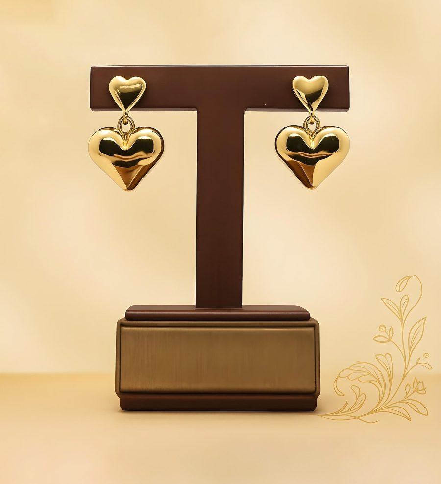 Golden Dangle heart earrings