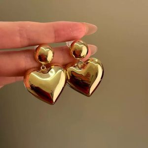 Ball drop heart large earrings
