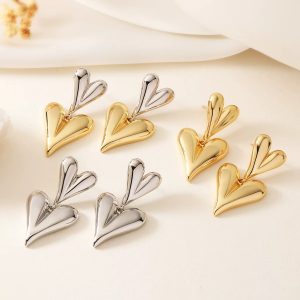 Duo-tone double heart earrings