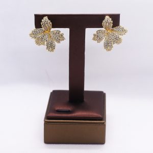 Golden Orchid bloom Cubic Zirconium earrings