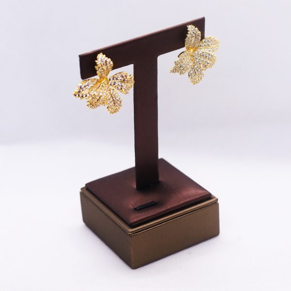 Golden Orchid bloom Cubic Zirconium earrings - Image 2
