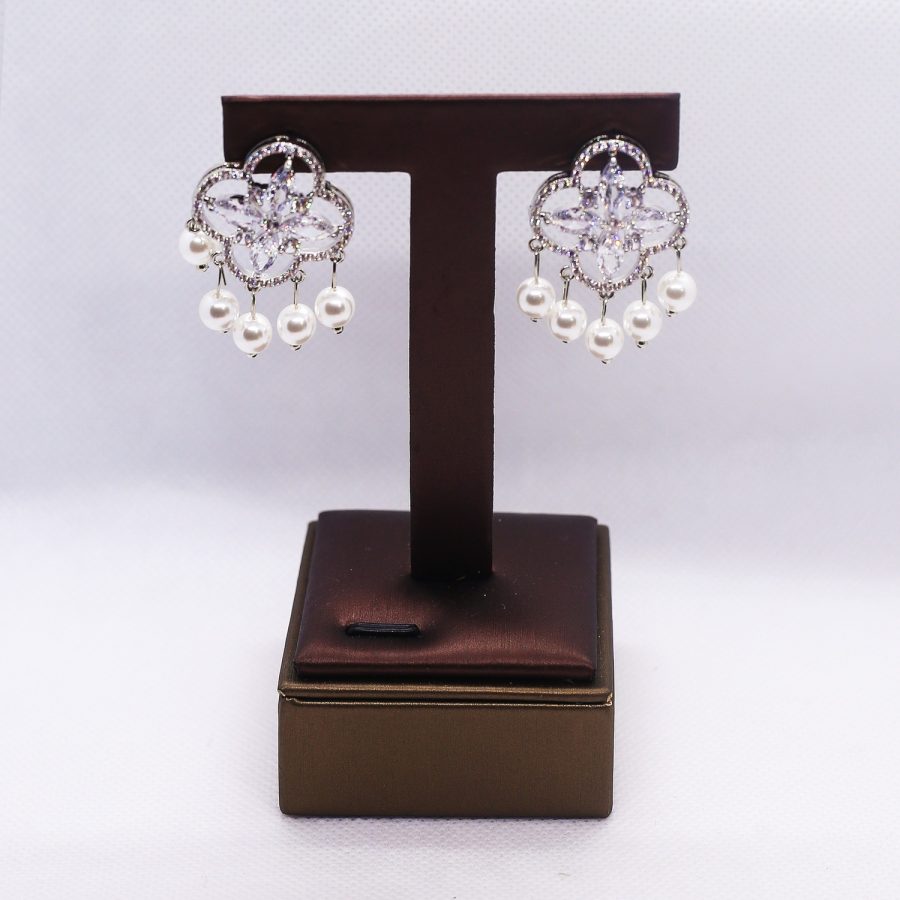 Victorian knot pearl studd Cubic Zirconium earrings