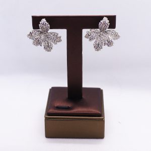 Silver Orchid bloom Cubic Zirconium earrings