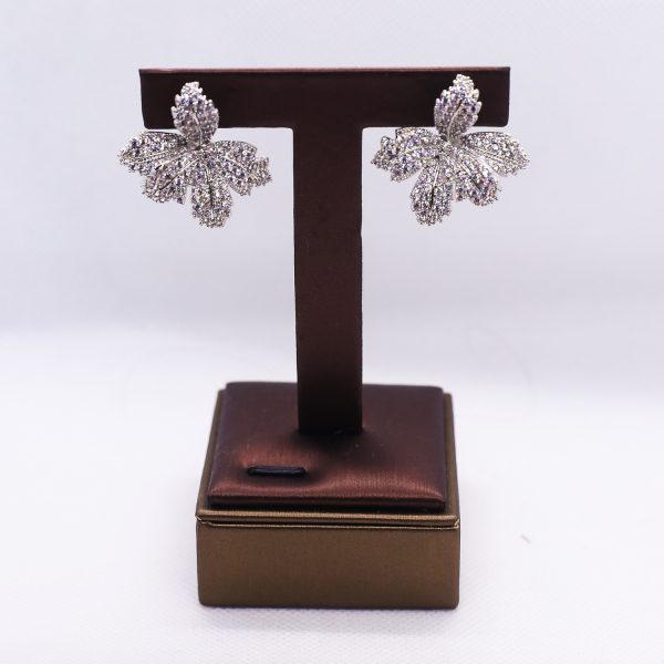 Silver Orchid bloom Cubic Zirconium earrings