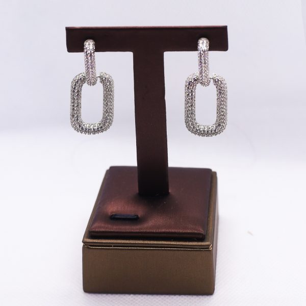Silver Link chainEarrings Cubic Zirconium