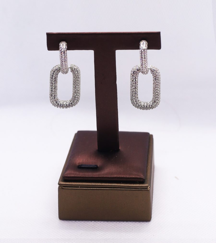 Silver Link chainEarrings Cubic Zirconium