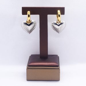 Ribbed heart two-way hoop duo-tone earrings