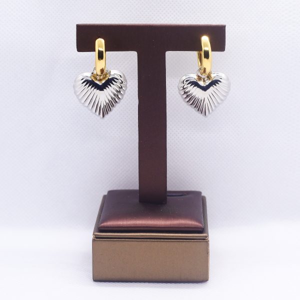 Ribbed heart two-way hoop duo-tone earrings