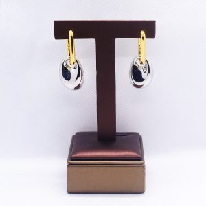 Metallic drop rectangular hoop two-way hoop duo-tone earrings