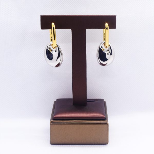 Metallic drop rectangular hoop two-way hoop duo-tone earrings