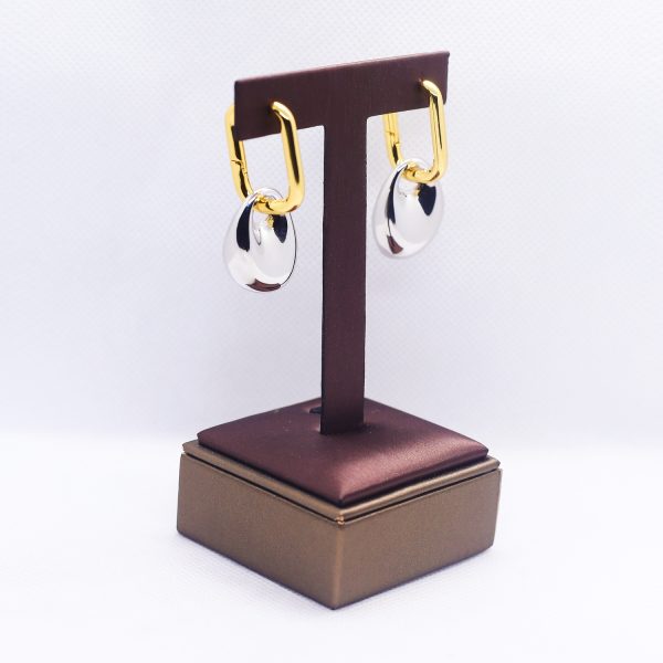 Metallic drop rectangular hoop two-way hoop duo-tone earrings - Image 2