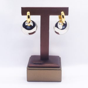 Metallic drop hoop two-way hoop duo-tone earrings