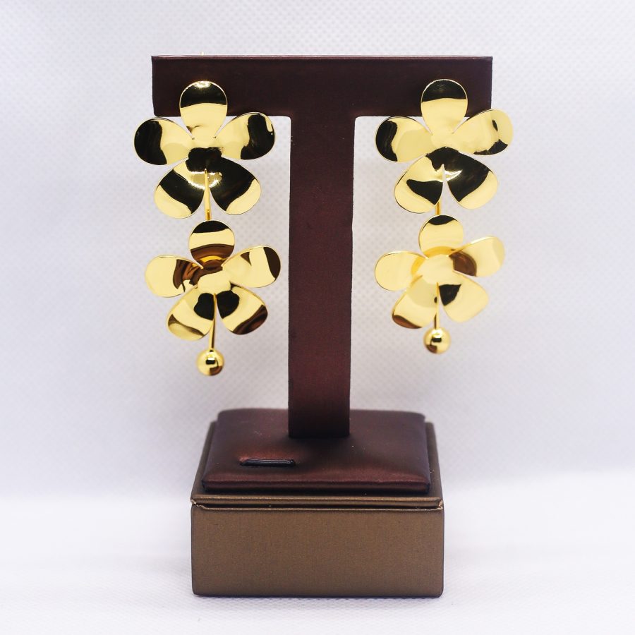 Golden floral bloom statement earrings