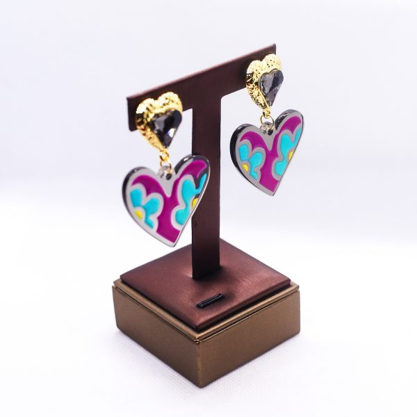 Floral double heart earrings - Image 2