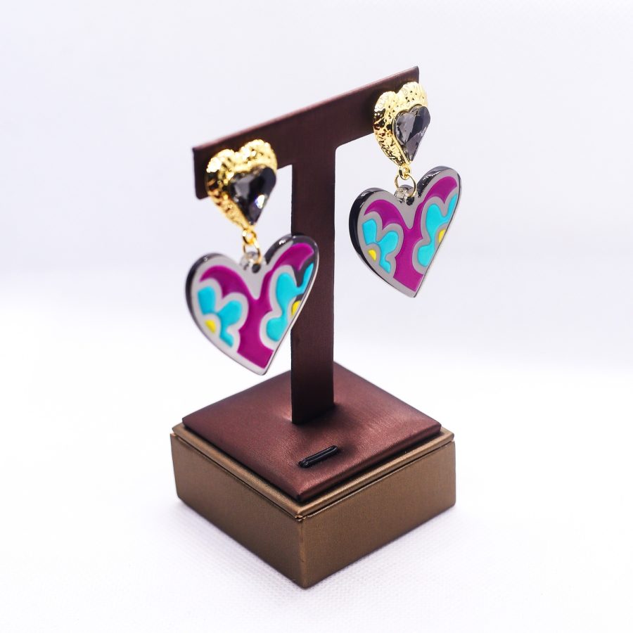 Floral double heart earrings - Image 2