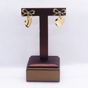 Bow and heart golden earrings