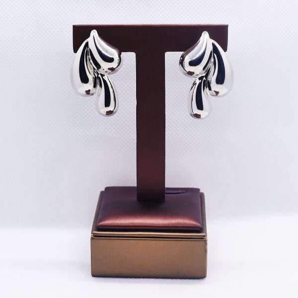Irregular silver geometric tear-drop earrings