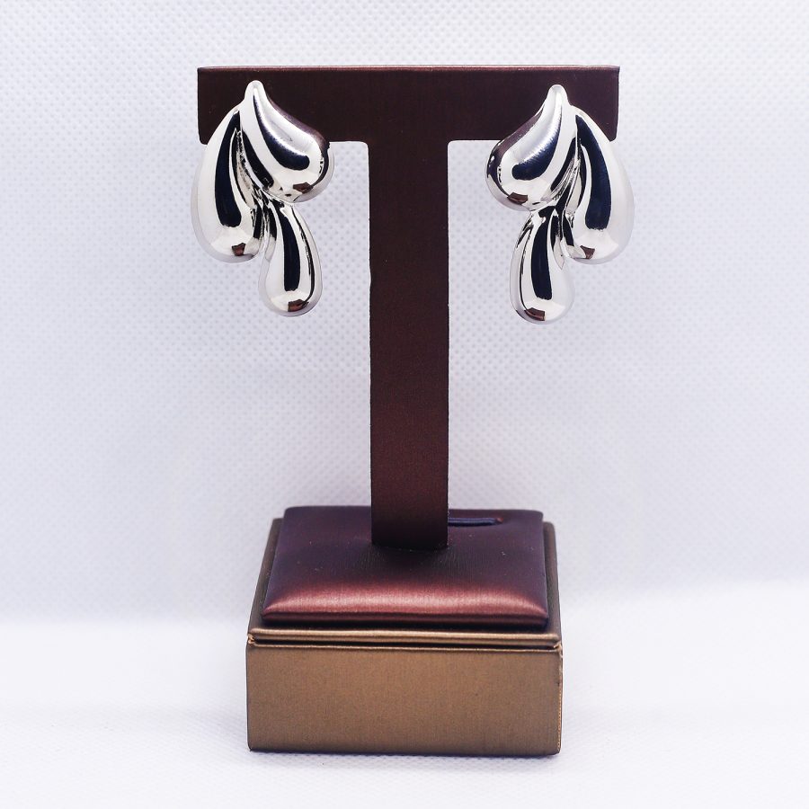 Irregular silver geometric tear-drop earrings