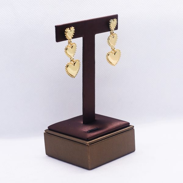golden small layered hearts earrings