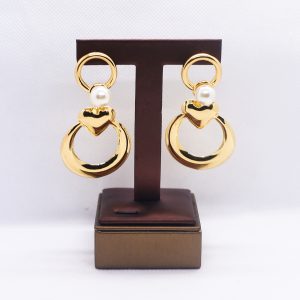 Golden layered heart and rings earrings