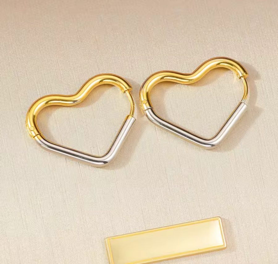 Love hoop duo-tone earrimgs
